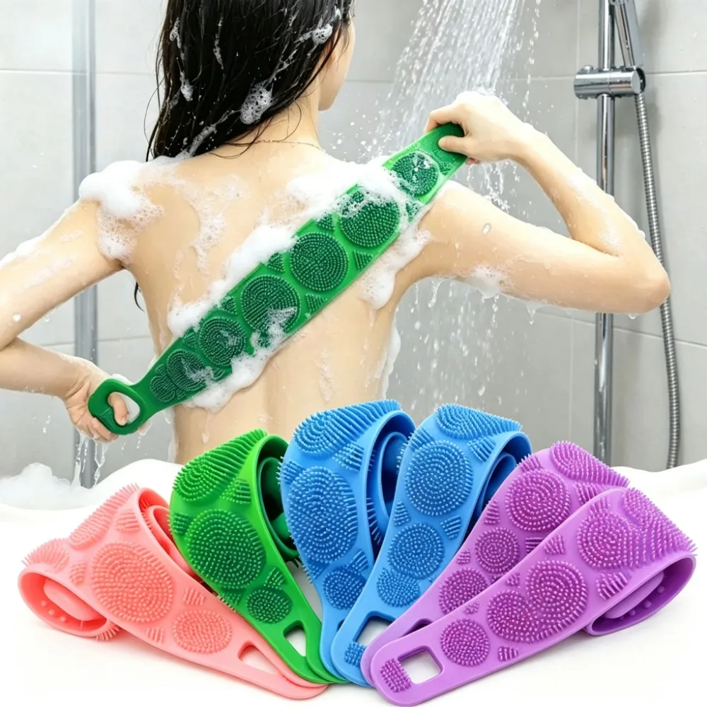 Silicone Multi-use Shower Back Brush Belt Soft Body Exfoliating Sponge Scrubber Bathroom Bath Cleaning Tool