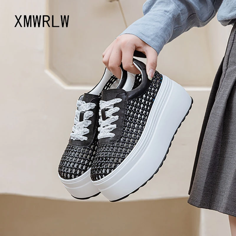 XMWRLW 2025 Summer Women's Platform Shoes Female White Sneakers Breathable Mesh Women Summer Shoes Rubber Sole Sneakers Size 33