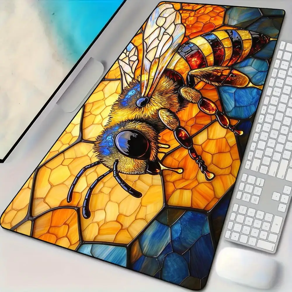 Vibrant Stained-Glass Bee Mouse Pad Desk Mat Large Computer Office Carpet XXL Mousepad Gamer Gaming PC Accessories Keyboard Rug