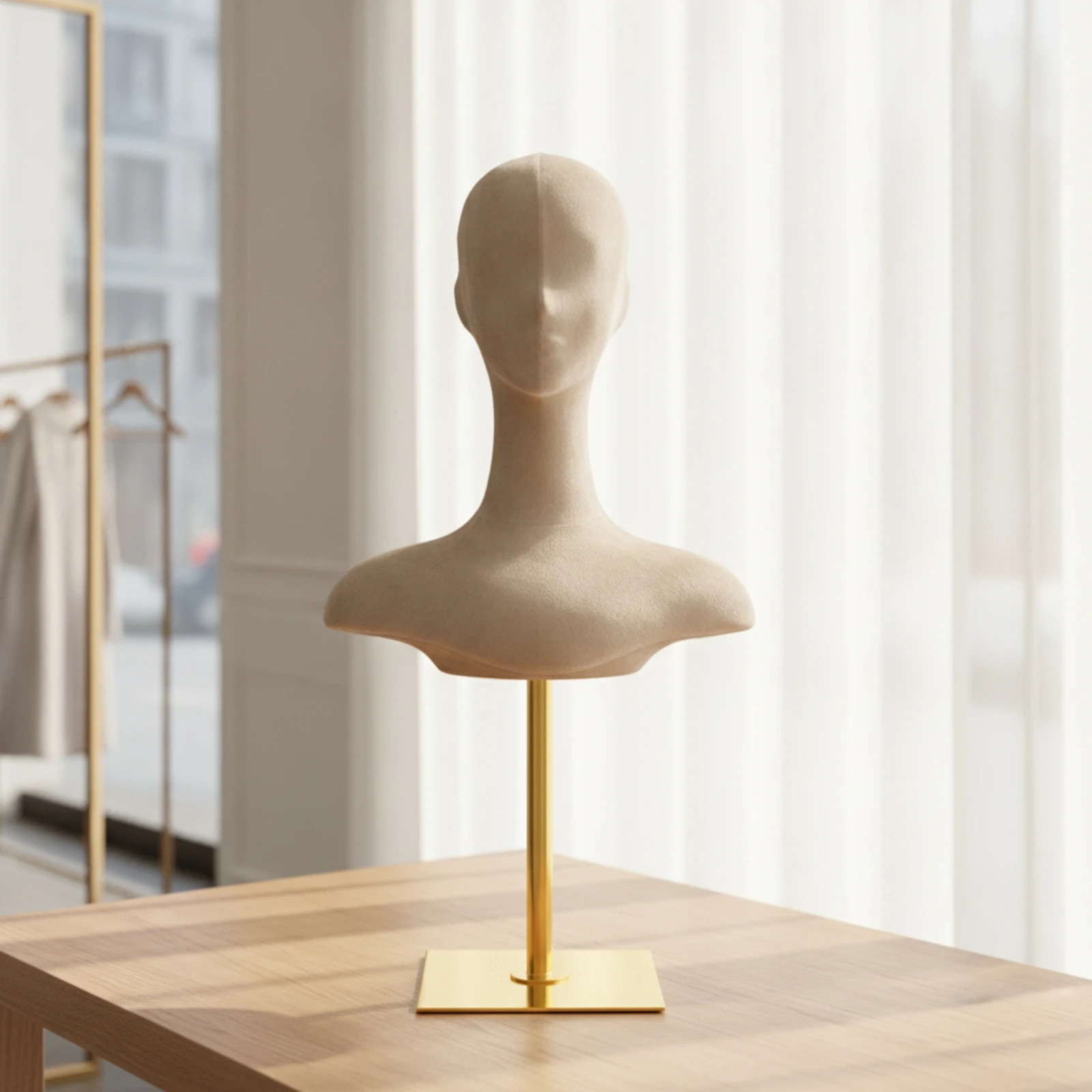 Mannequin Head with Stand Gold Finish Display Bust with Adjustable Stand Fabric Mannequin Bust Professional Manikin Stable