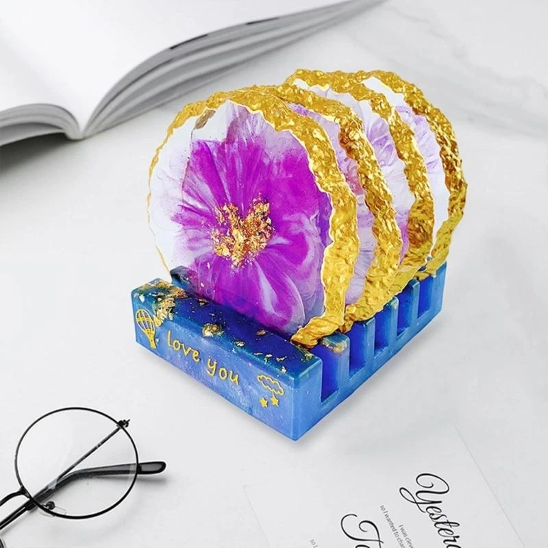 Agate Coasters Silicone Mold Storage Box Mold Epoxy Resin Casting Molds for Making Faux Agate Tray,Serving Board