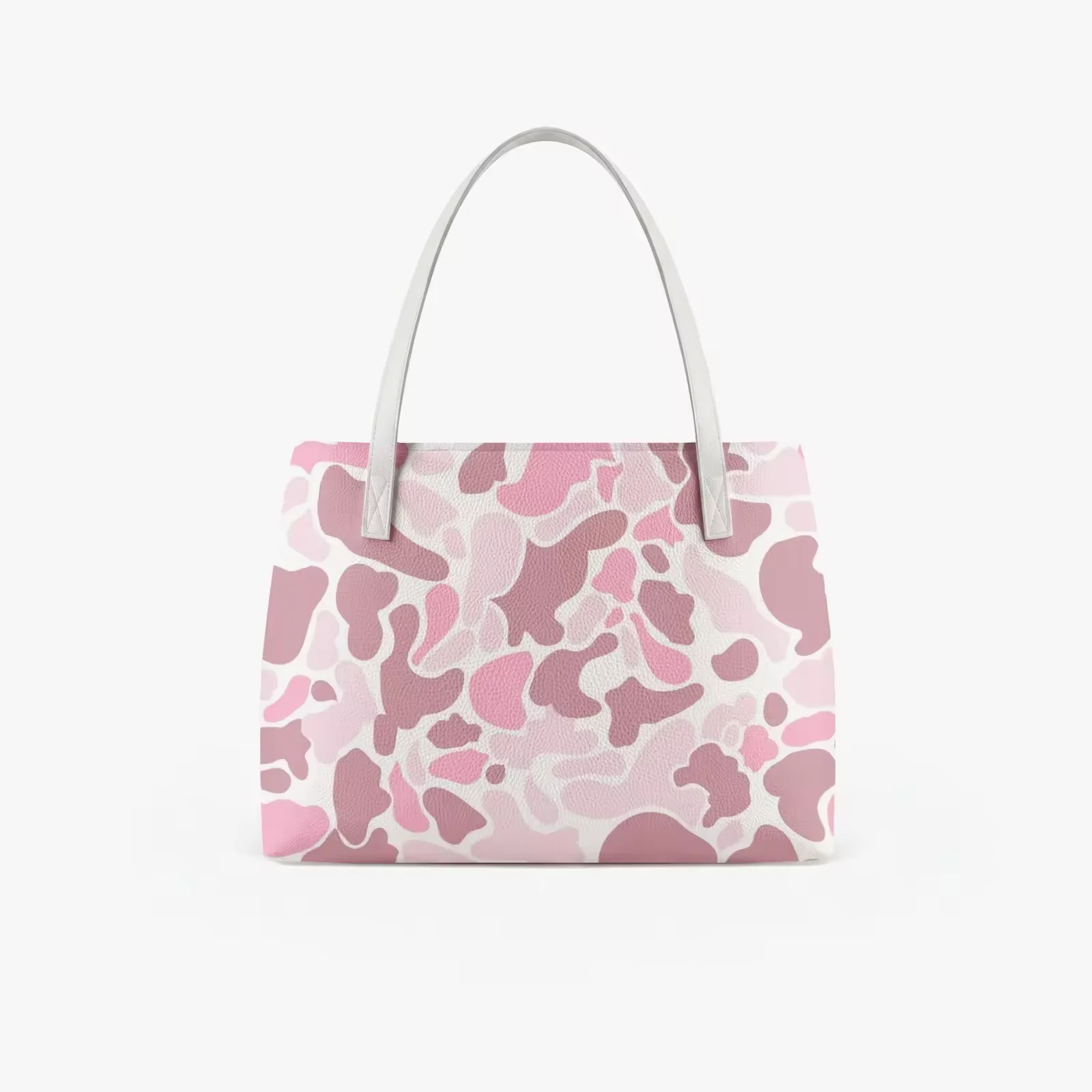 New Light Pink Camo Print PU Tote Bag Custom All Over Pattern Women Large Capacity Shoulder Handbag Daily Shopping Work Handbag