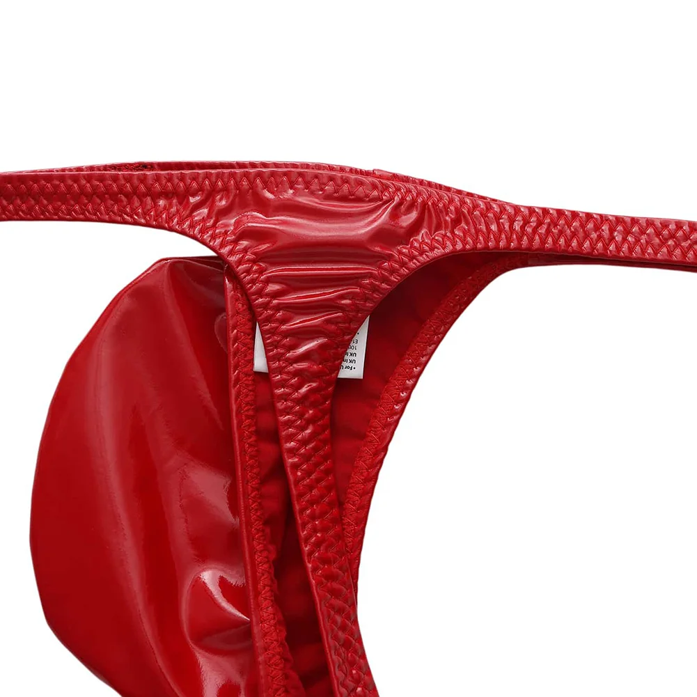 Men 3XL Plus Size U Pouch G-strings Thongs PU Leather Low-Rise Bikini Underwear Sissy Gay Lingerie Sexy Panties