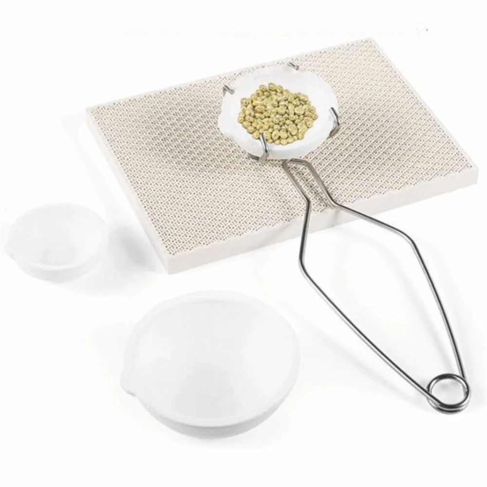 Heat-resistant Quartz Crucible Round with Clip Tongs Handle Melting Bowl Flat Bottom with Spout Jewelry Casting Tools