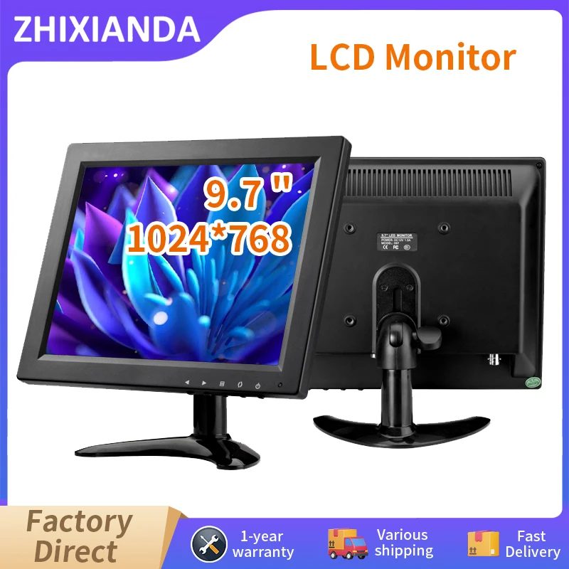 Zhixianda 9.7"/10" Small Size  4:3 Desktop IPS CCTV Computer 1024X768 HD LCD Screen Display Monitor With VGA HDMI Port