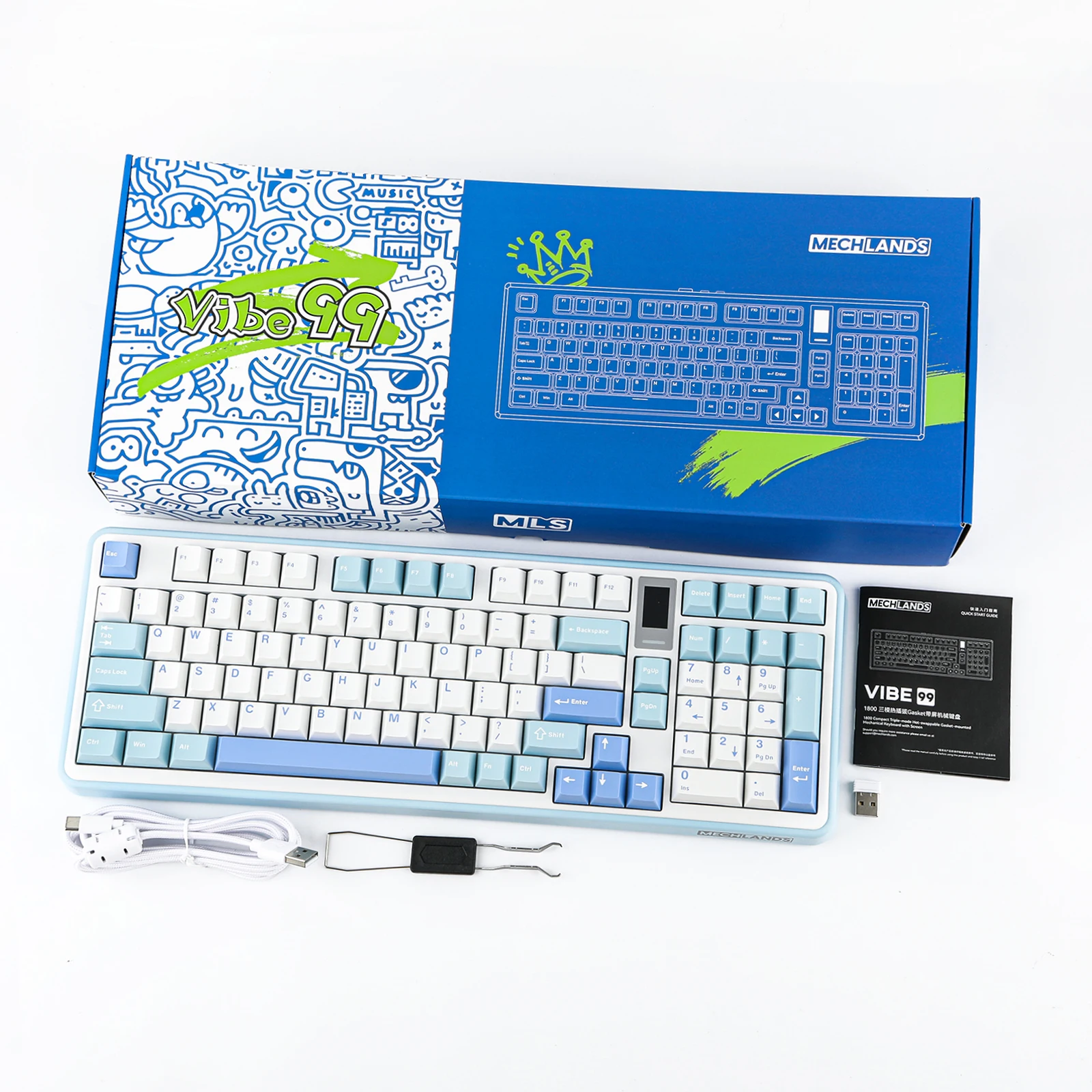 MechLands Vibe99 1800 Layout Wired/BT/2.4GHz Wireless Gasket Mechanical Keyboard with 1.06-Inch TFT Screen & 4000mAh Battery