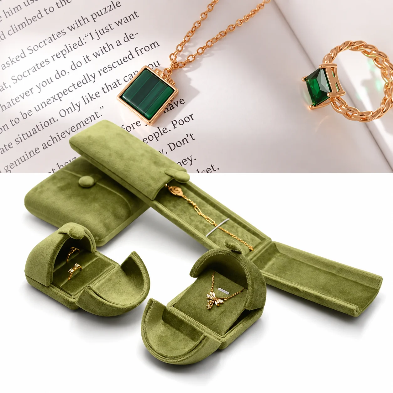 Velvet Jewelry Box Velvet Double Opening Jewelry Box Bracelet Box Grass Green For Wedding Ceremony Earrings Rings