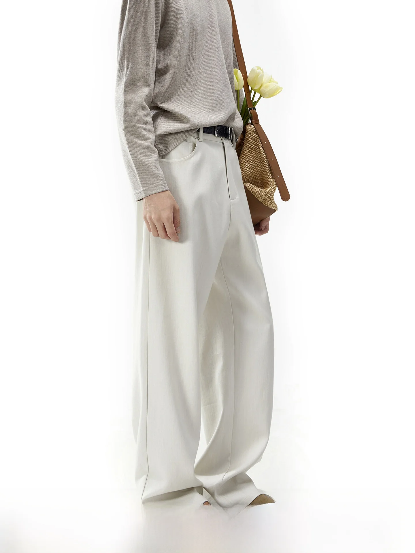 Men's Casual Pants A-Line Bamboo Texture Minimalist Straight Leg Commute Style Autumn Fashionable Loose Fit Polyester Blend