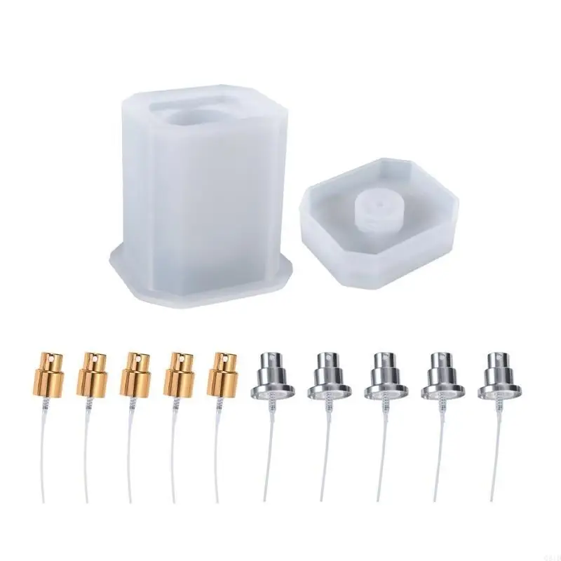 Perfume Dispenser Pump Bottle Resin Mold Kit Silicone Bottle Mold with Pump Dispenser for Soap Shampoo Lotions Creams