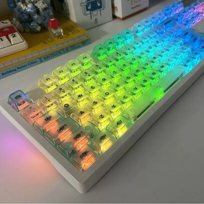 HFSECURITY MDA PC Keycaps Side Engraved UV Letter Carved Backlit Mechanical Gaming Keyboard Keycap Blue Transparent Gamer Keycap