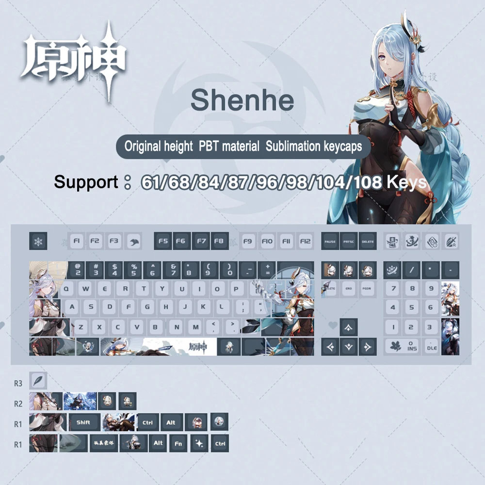 128 Keys Genshin Impact Keycaps Cherry Profile PBT DYE-Sublimation Mechanical Keyboards Keycap Hutao Anime Keycaps MX Switches
