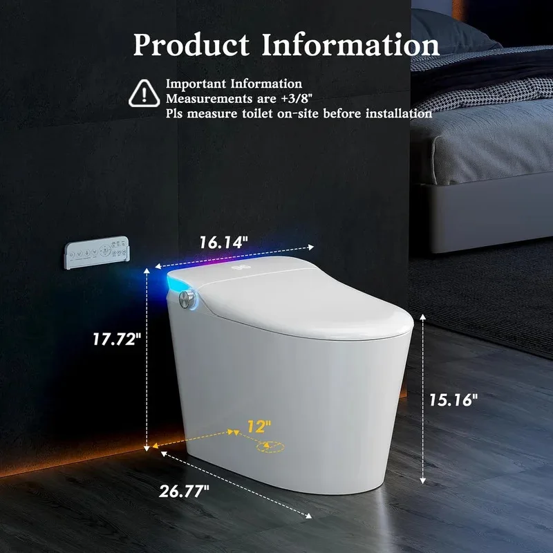 Hcore Smart Toilet Bidet with Heated Seat Night Light Tankless One Piece Auto Close Deodorization Dryer Foot Sensor for Bathroom