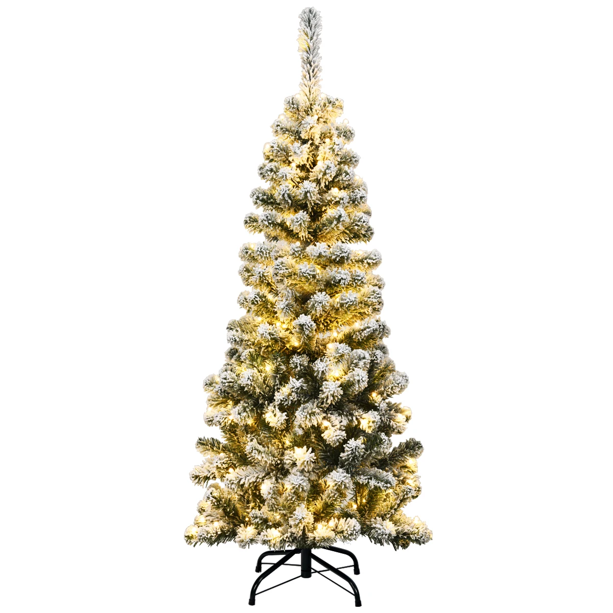 4. 5/ 7. 5/ 6 FT Artificial Pencil Christmas Tree, Pre-Lit Snow Flocked Hinged Pine Tree, Slim Xmas Tree