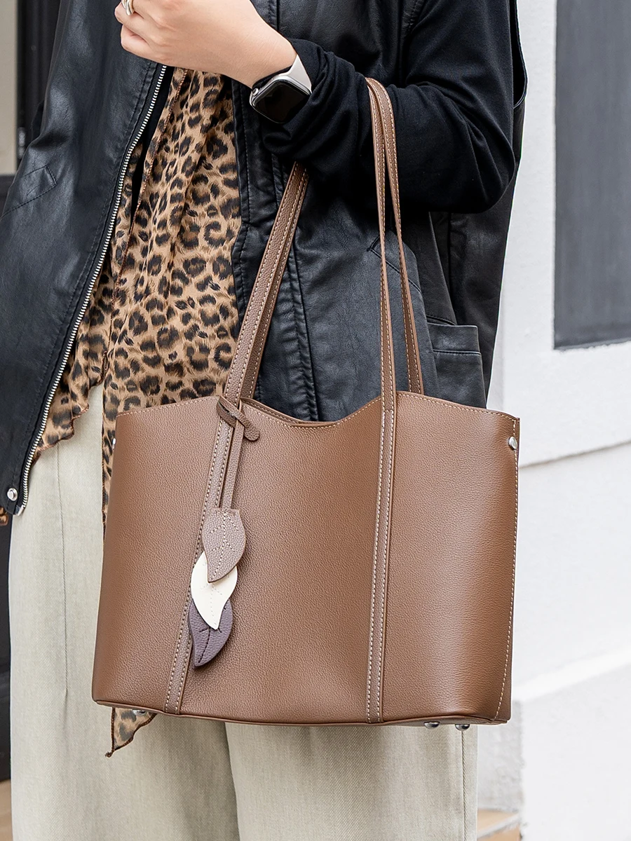 Genuine Leather Women's Bag Large Capacity Casual Tote Handbag Ladies Versatile Single Shoulder Korean Style Woman Handbags
