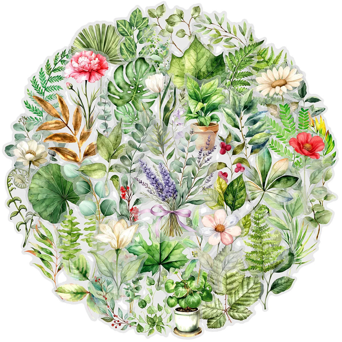 50PCS Springtime Green Plants Transparency Graffiti Stickers Personalized Plants Decal Luggage Phone Guitar Scrapbook Kid Toys