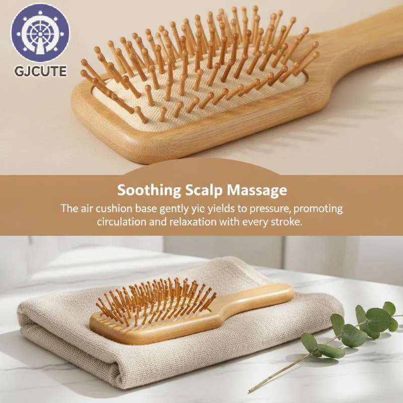 Natural Bamboo Paddle Comb Air Cushion Comb Scalp Massage Anti-static Tangle Free Comb Special For Real Hair Wigs