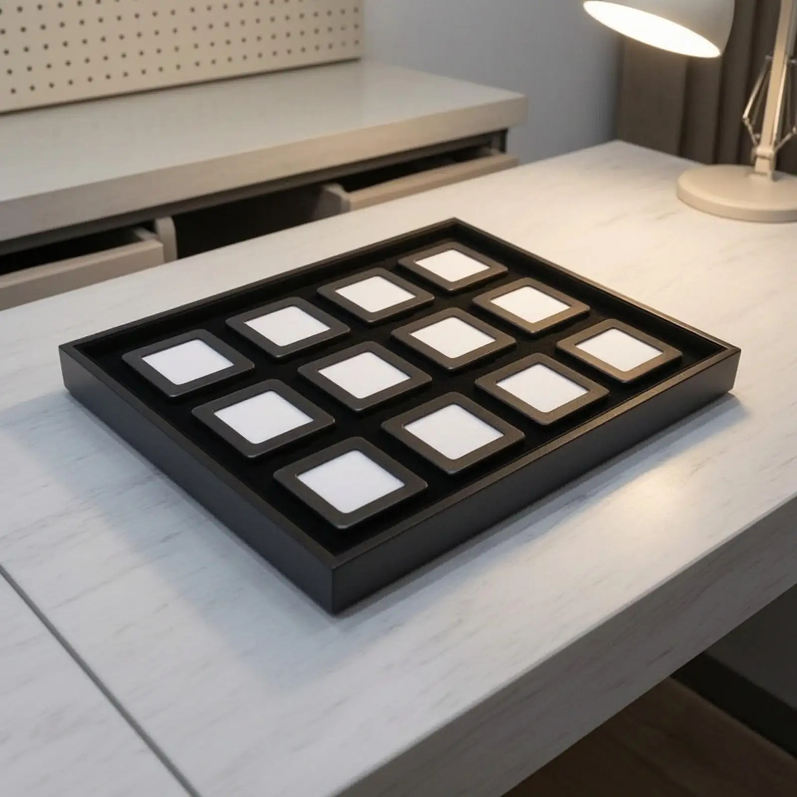 Portable Jewelry Display Tray with Soft White Cushion and Glass Top for Necklace Bracelet Showcase and Storage