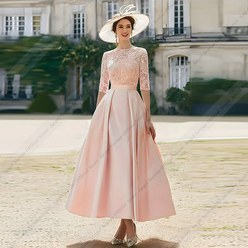 Ankle Length Pink Mother of the Bride Dresses Elegant Evening Dresses Vestidos Para Casamento Me Da Noiva