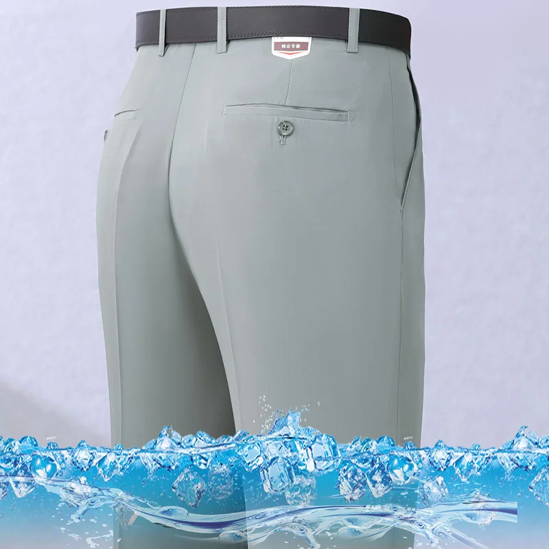Spring and Summer Middle-Aged Thin Straight Tube Loose High Waist No Ironing Professional Trousers for Men
