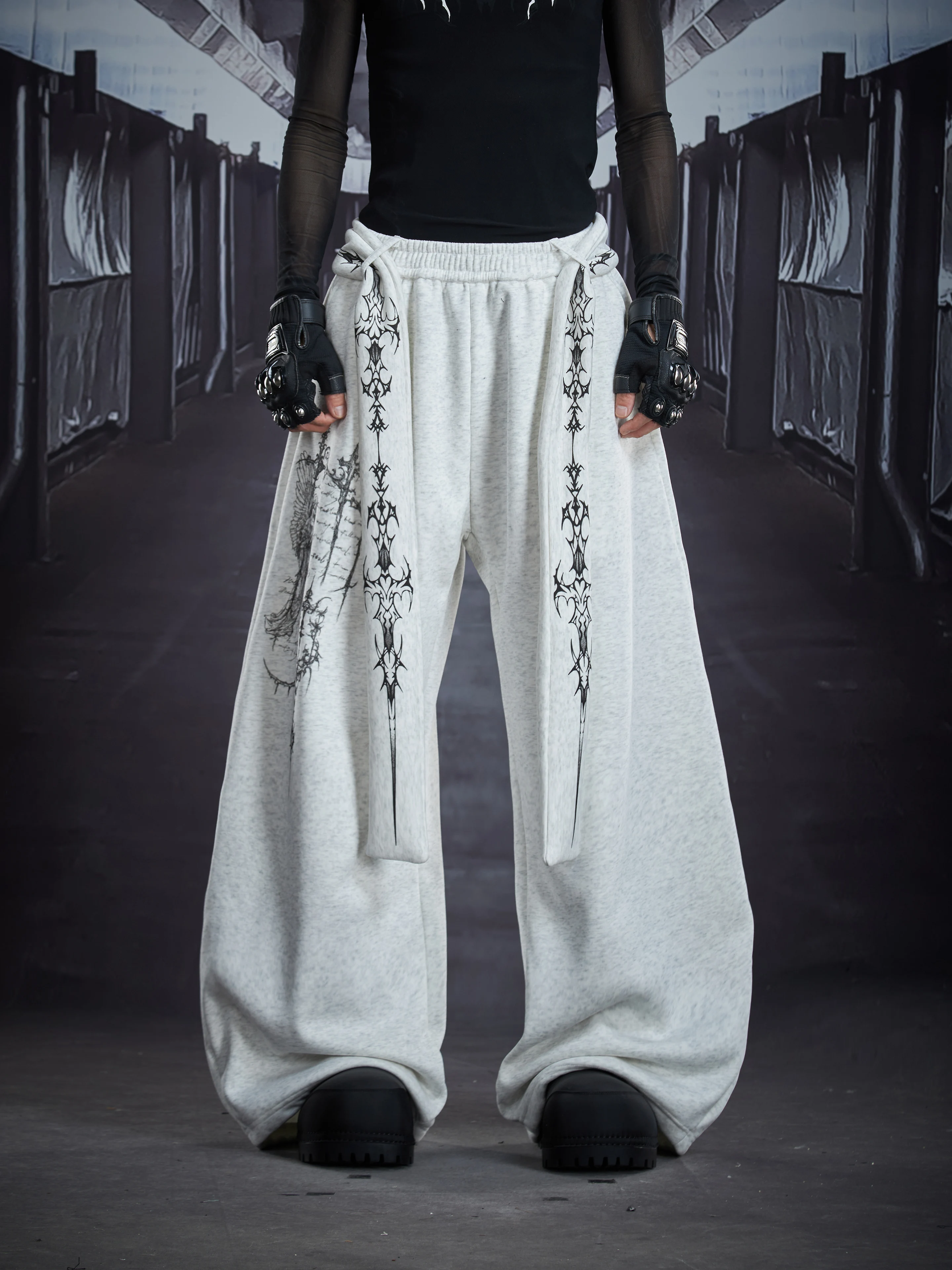 Special-Interest Design New Totem Printing Detachable Ribbon Multiple Wear Loose Machete Casual Pants Sweatpants