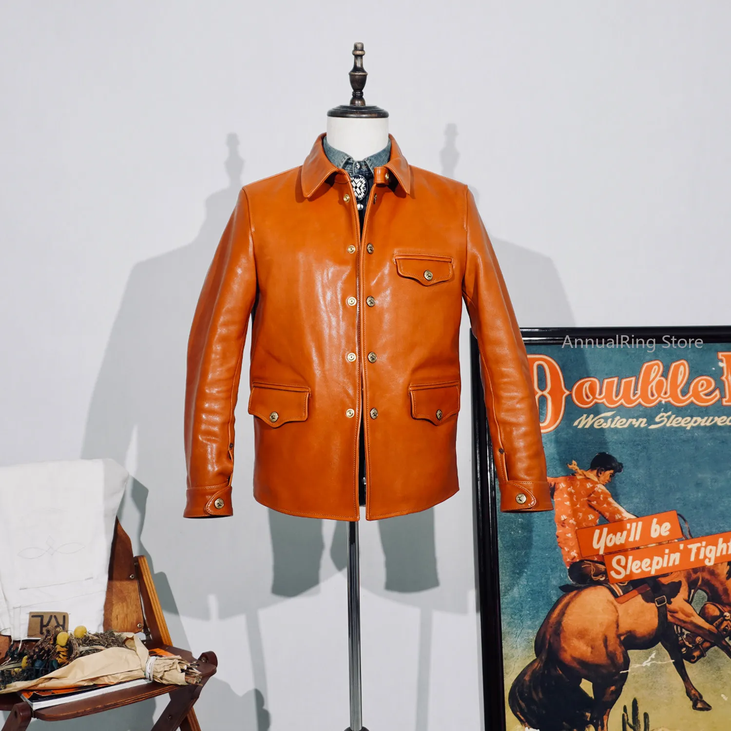 New Arrival Men's Genuine Leather Coat Real Natural Horse Jacket for Male High Street Spring Autumn Fall Clothes Orange XXL