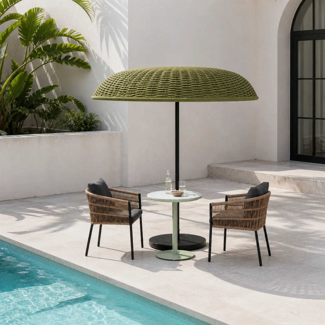 Hotel Outdoor Rope Outdoor Umbrella Set Waterproof Aluminum Frame Dining Set Villa Resort Outdoor Dining Furniture