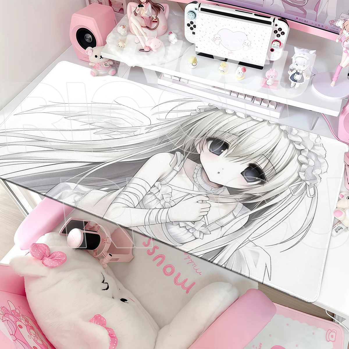 Anime Girl Computer Desk Mat Cute Angel Art Large E-Sports Mouse Pad Gamer Non-Slip Rubber Deskpad Office PC Keyboard Mousepad
