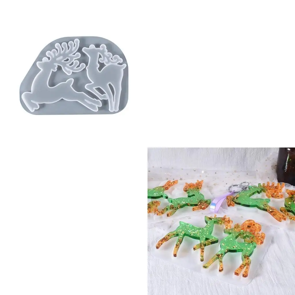 195C Deer Elk Ornament Mold with Hanging Hole Christmas Resin Mould Keychain Pendants