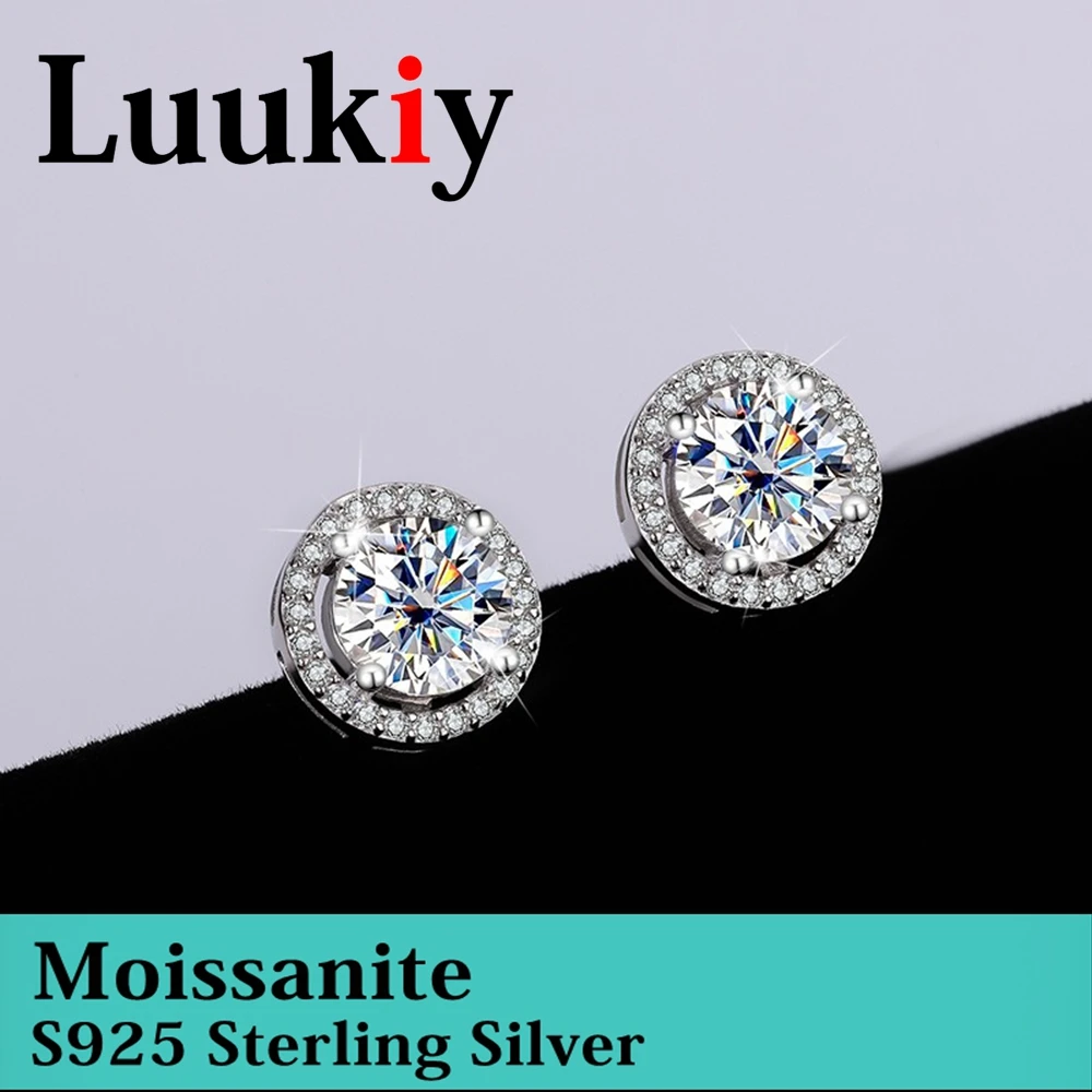 S925 Sterling Silver DColor Moissanite Stud Earrings Round Bezel Setting Luxury Inlaid Stone Earrings Minimalist Elegant Women