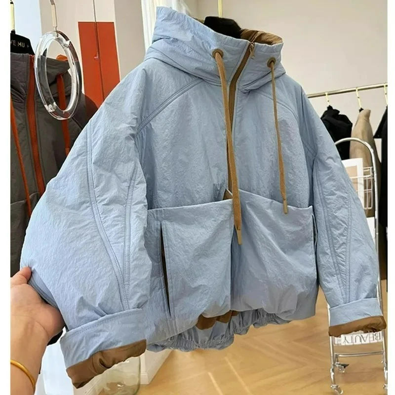 Korean Hooded Cotton Jacket for Women 2026 Winter New Thicked Warm Coat Fashion All-match Loose Long Sleeve Tops Outwear