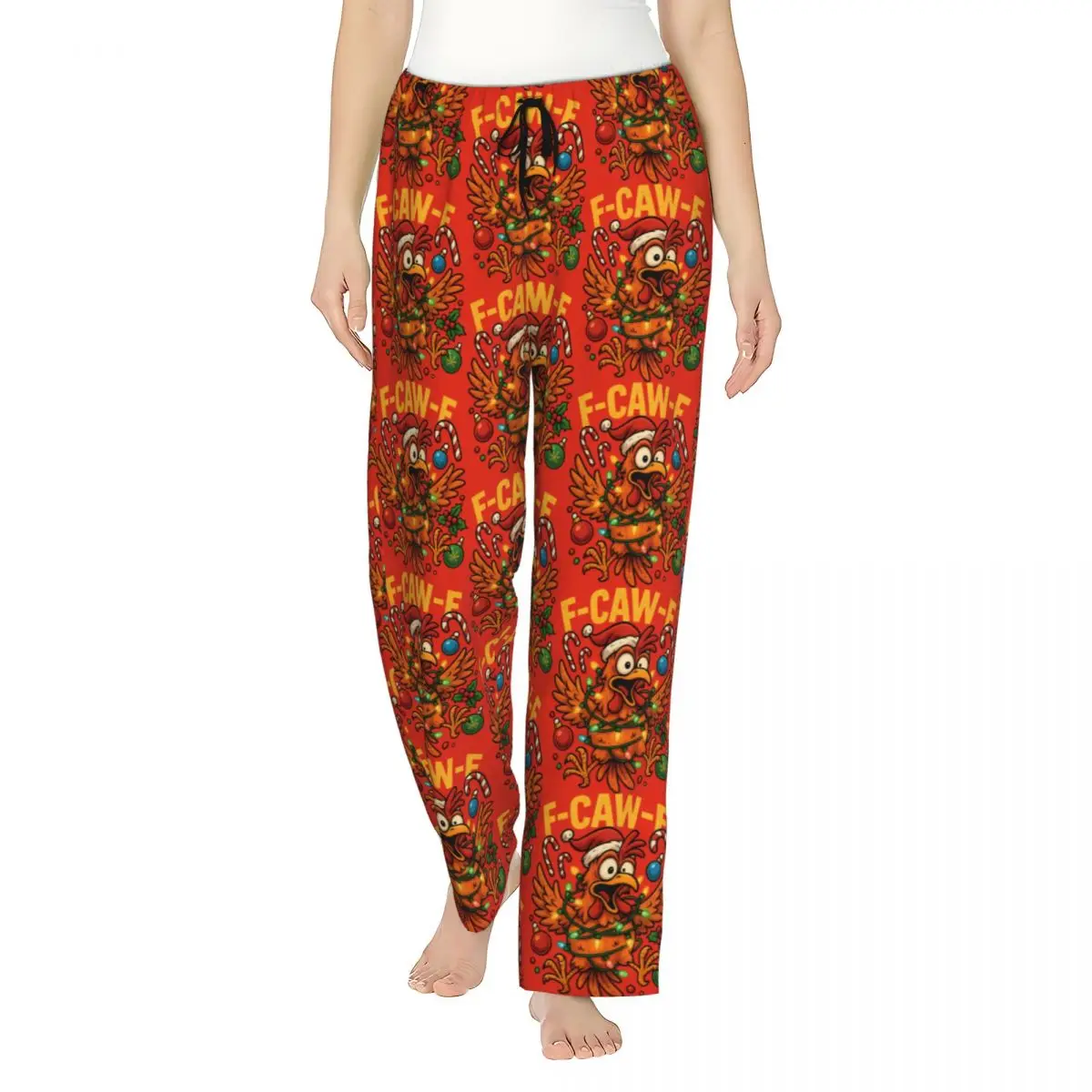 Funny Christmas F-Caw-F Lady's Lounge Pants Loose-Fit Chicken Rooster Meme Humor Pyjama Pants Home Sleep Bottoms