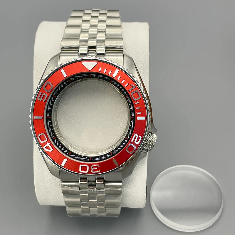SKX007 Case and Band NH35 Case 42mm Case Flat Double Sapphire Glass Curved Metal Bezel Insert 28.5mm Dial For NH35 NH36 Movement