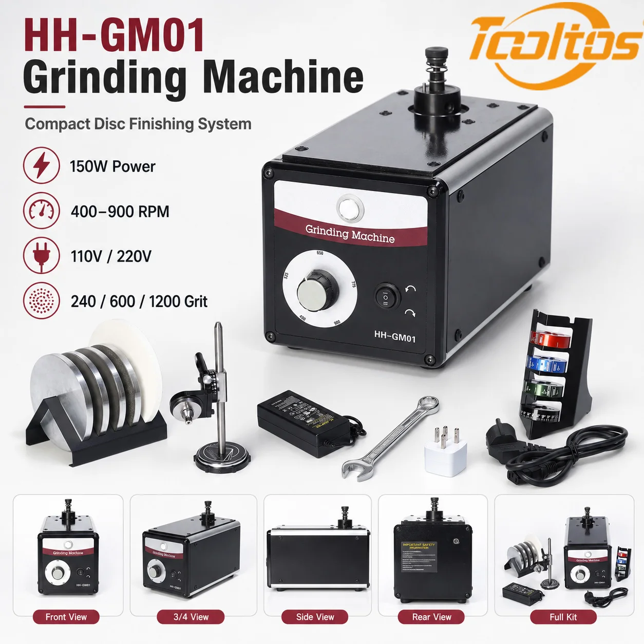 TOOLTOS Professional Jewelry Graver Sharpening Machine with Diamond Wheels, Variable Speed Tool Grinder for Stone Setting