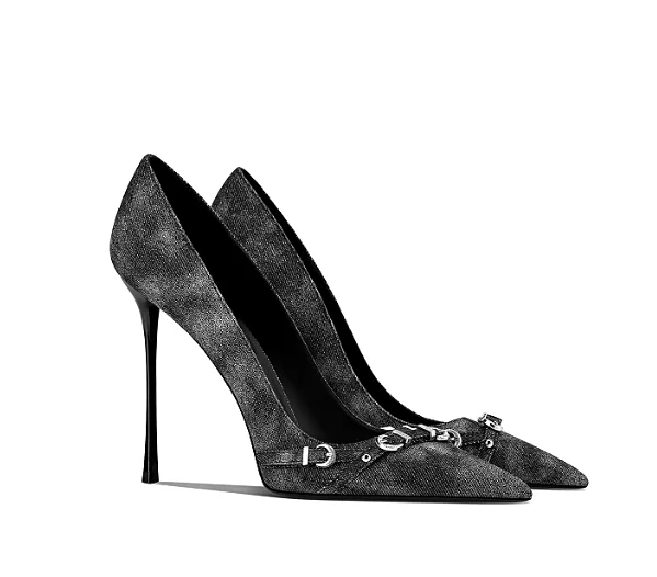 Cowboy pointed high heels, women's slim heels, metal buckles, punk style, black, mature, spring and summer new design sense