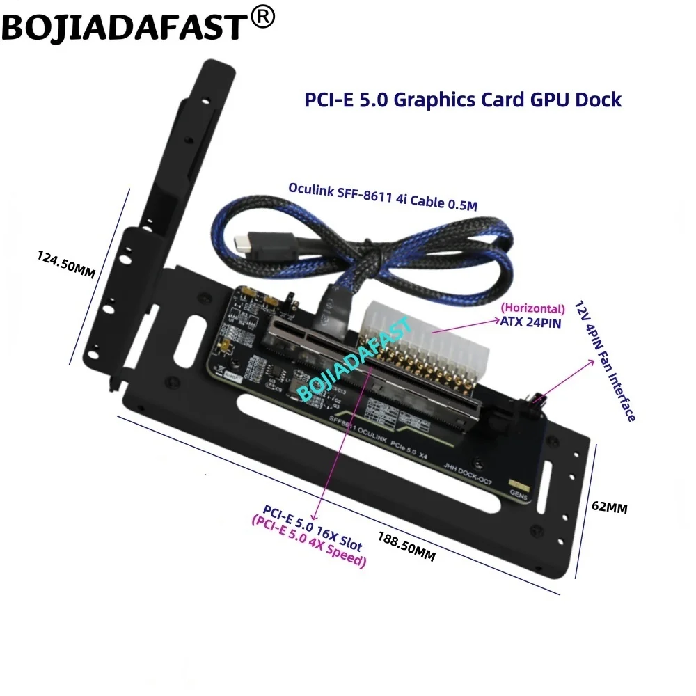 PCI-E 5.0 X4 OCuLink External Graphics Card Laptop EGPU GPU Dock PCIE 16X Slot Adapter Riser Card + 0.5M SFF-8611 Data Cable