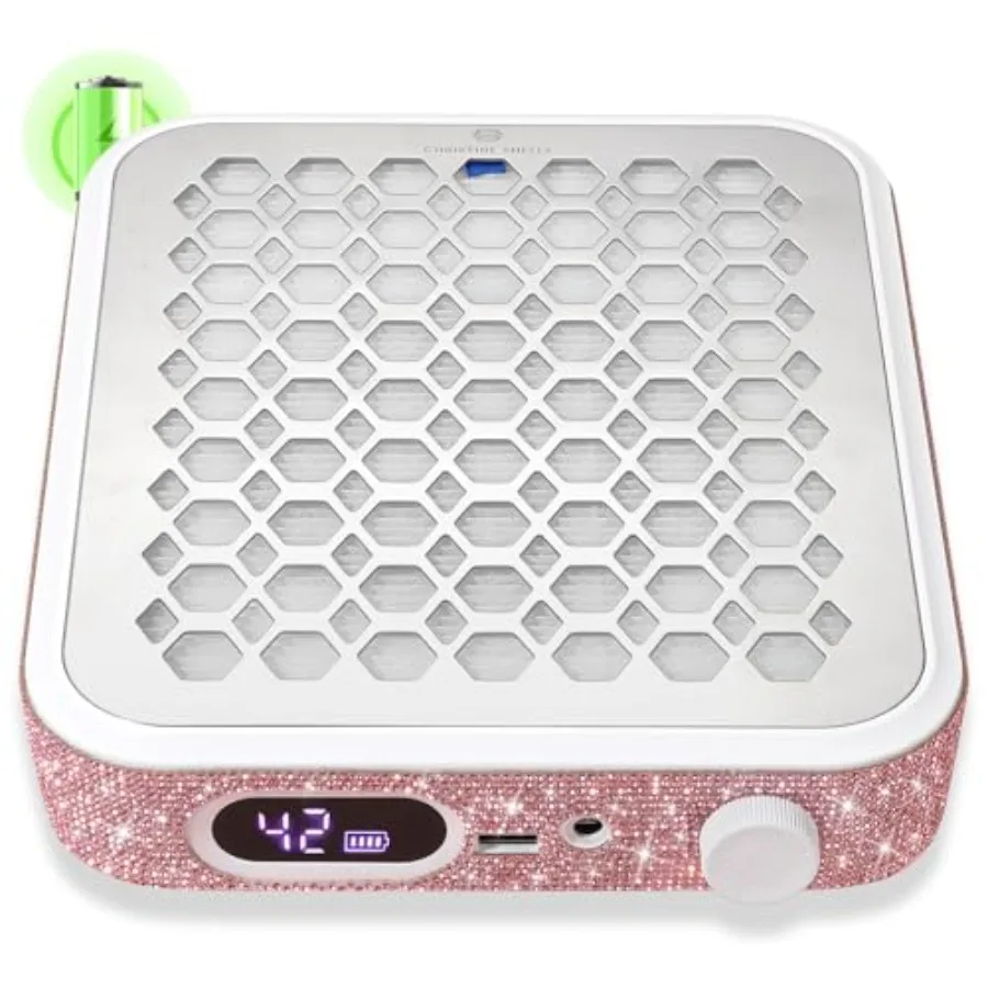 Rechargeable Nail Dust Collector with Powerful Vacuum Fan for Acrylic Nails Polishing Pink Ideal for Nail Salon and Home Use