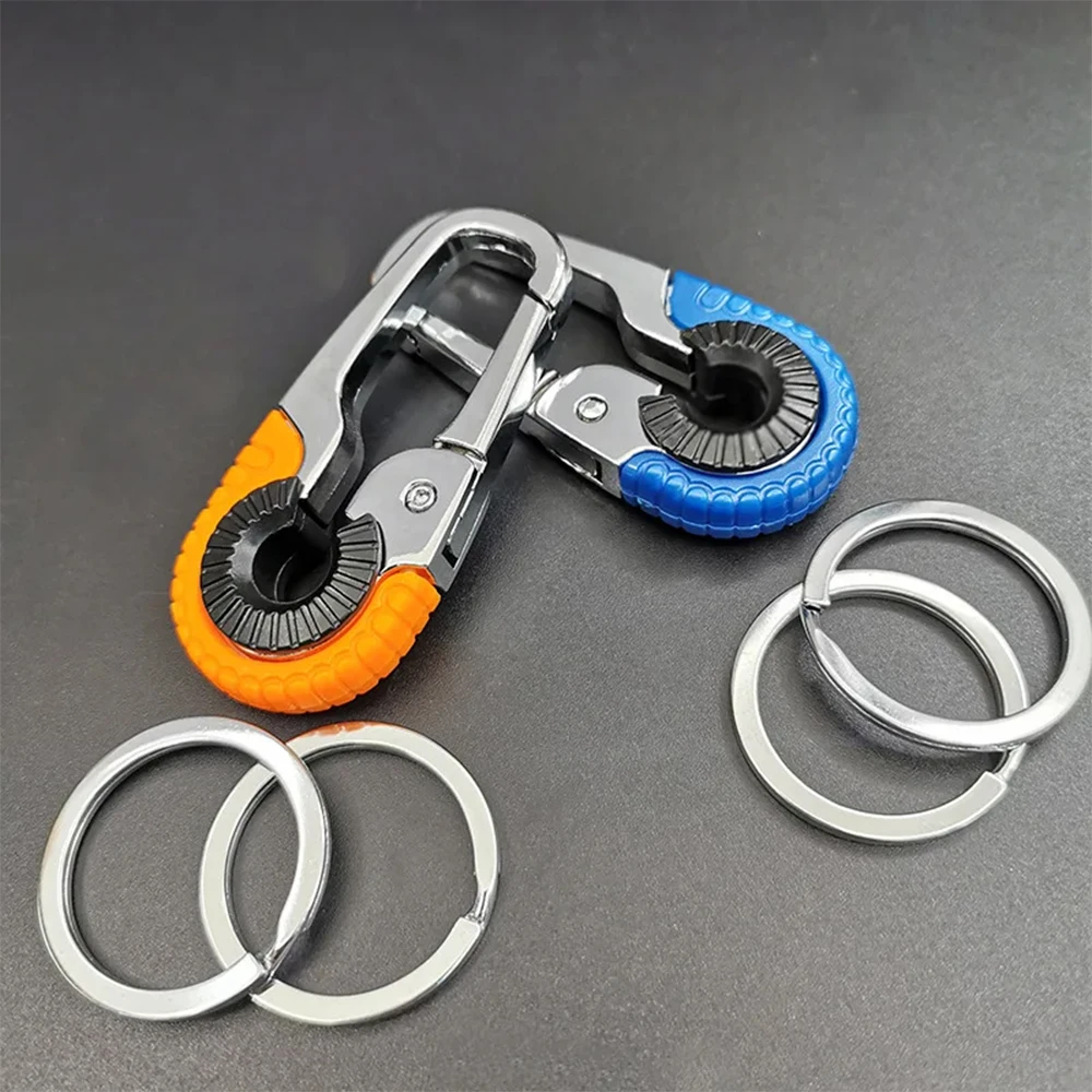 Car Fishing Key Ring Accessories Men's Stainless Steel Keychain Hook Outdoor Carabiner Climbing Tool with Double Ring - LK-AA474