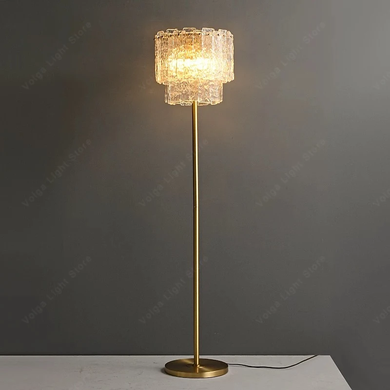 American Brass Clear Glass Crystal Floor Lamp Easy Installation Tall Standing Light Luxury Home Decor Mood Lights Bedside Decor