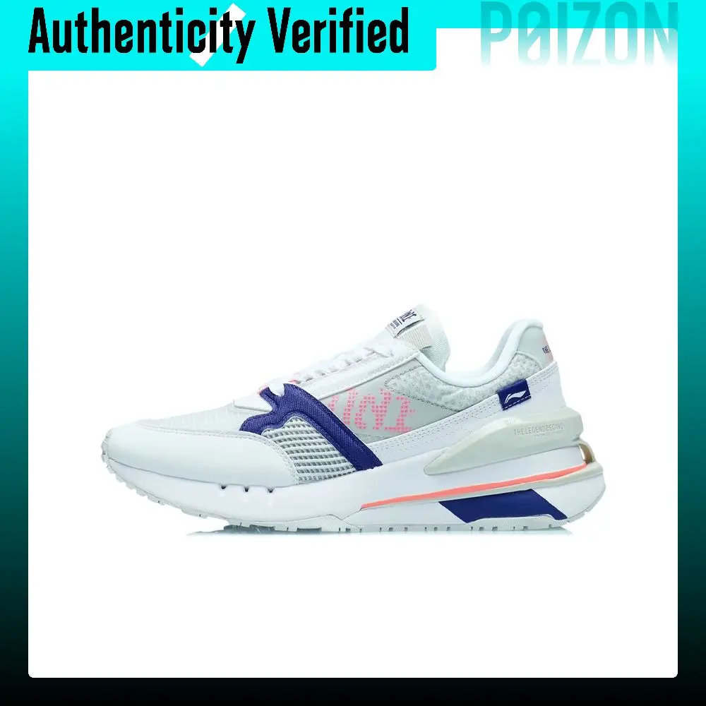 Li Ning 001 Cushioning Rebound Low top Running Shoes Women's White Gray Blue AGCR184-1