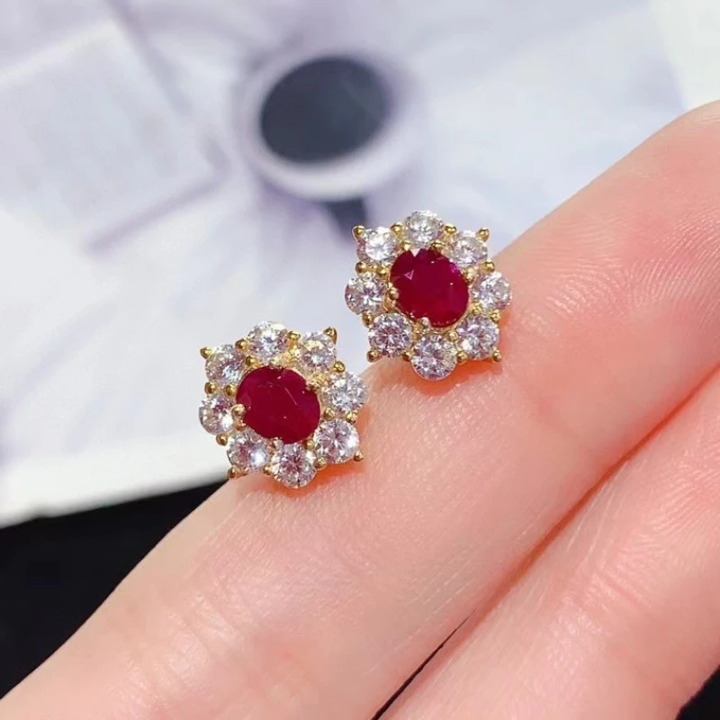 Genuine Ruby Earrings with Certificate 4mm*5mm 0.8ct Natural Ruby 925 Silver Earrings Gift for Women