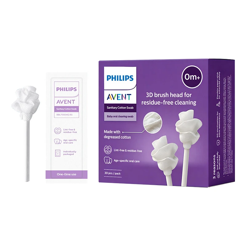 Avent Baby Gauze Toothbrush 30Pcs 0+ Months Infant Oral Cleaner 3D Brush Head Soft Pure Cotton Tongue Coating Wipes