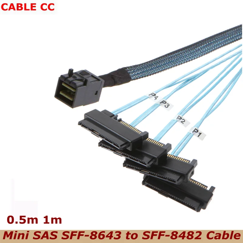 Mini SAS to SAS Cable Breakout Internal Fan-Out HD SFF-8643 to SFF-8482 29Pin with Sata Power for Raid Controller to HDD