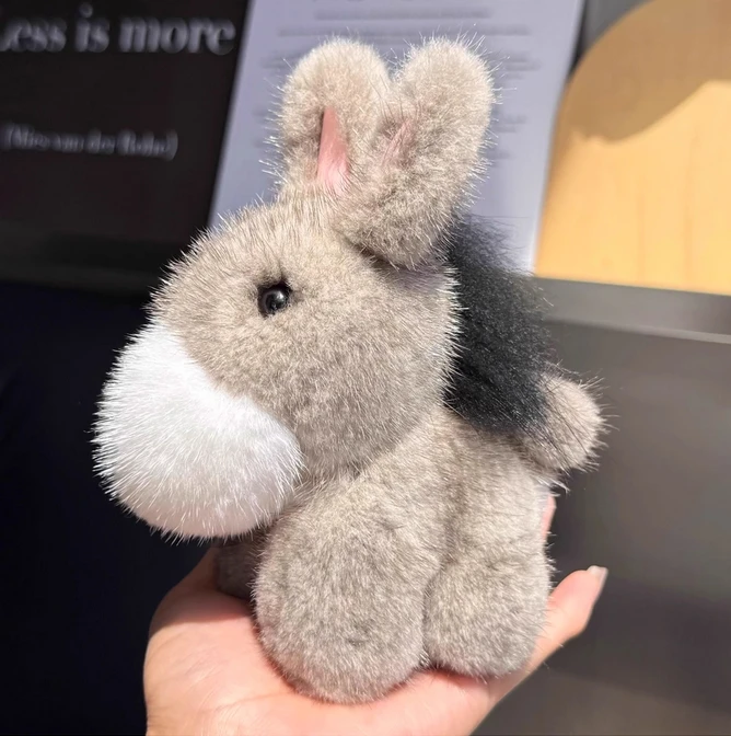 Luxurious Stuffed Animal Key Ring Donkey Plush Cartoon Animal Real Mink Fur Pendant Hanging Decor Cute Small Doll Boy Girl Gift