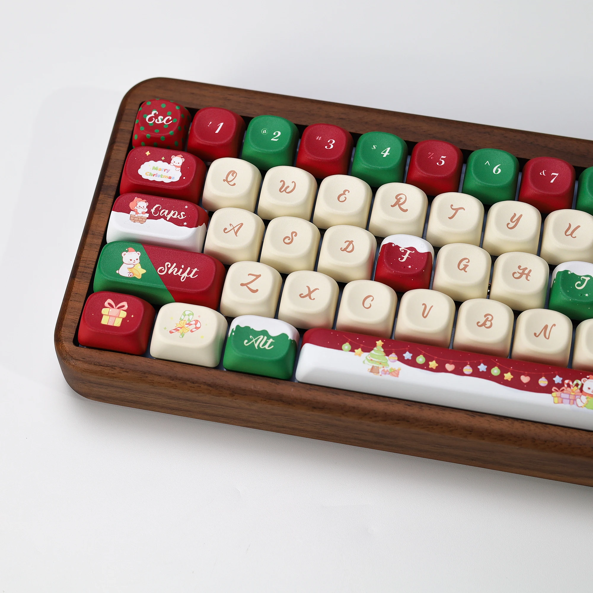 Christmas Bear Keycaps MOA Profile Thermal Sublimation PBT Custom Keycap 133 Keys Red Green Cute Xmas Mechanical Keyboard Caps