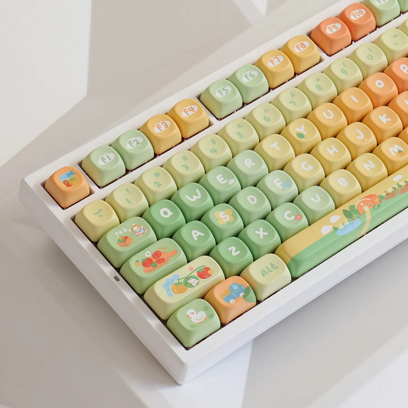 MAIMOOO Cute Tomato Keycap MOA Profile 132Keys PBT Custom Green Orange Gradient Kawaii Rabbit Keycaps for Mechanical Keyboard