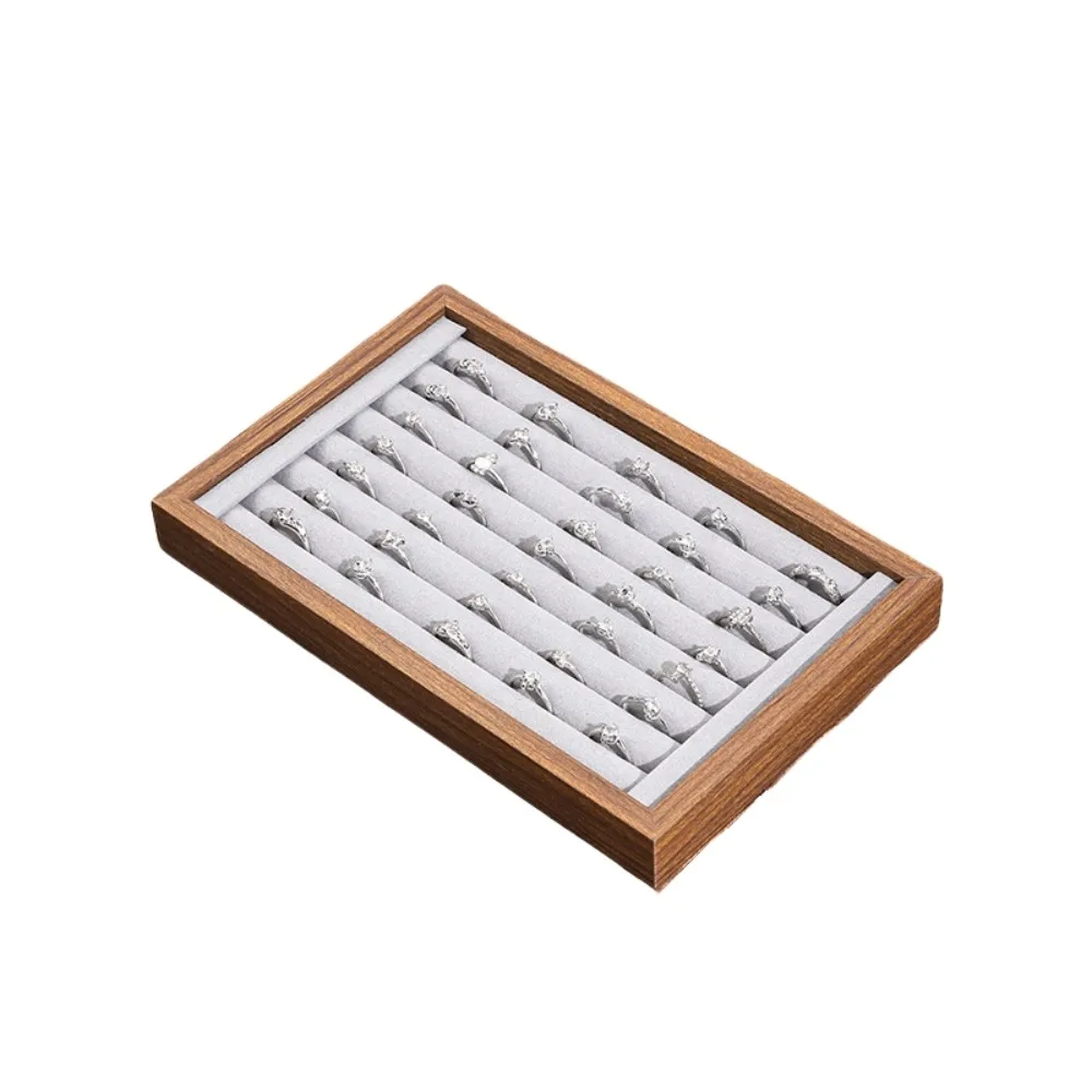 12/24 Grids Wooden Jewelry Tray Simple Velvet Jewelry Display Tray Bracelets Large Capacity Jewelry Organizer Jewelry Display