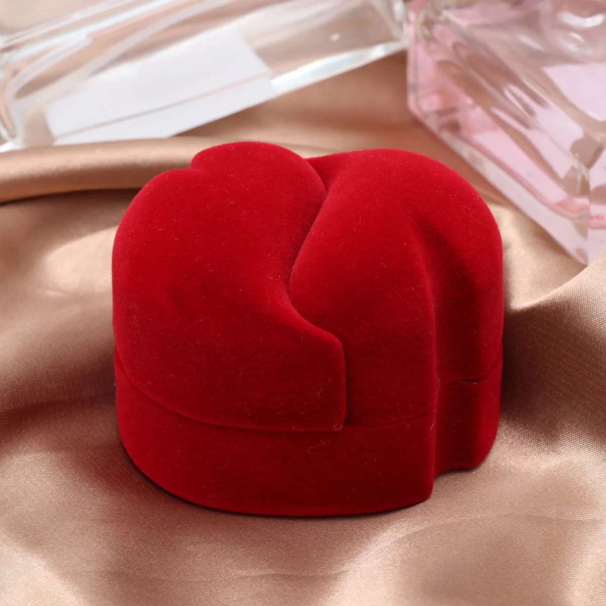 2Pcs Festive Red Double Open Ring Display Box for Two Rings Couples Storage Lightweight Pocket Friendly Gift for Valentine's Day