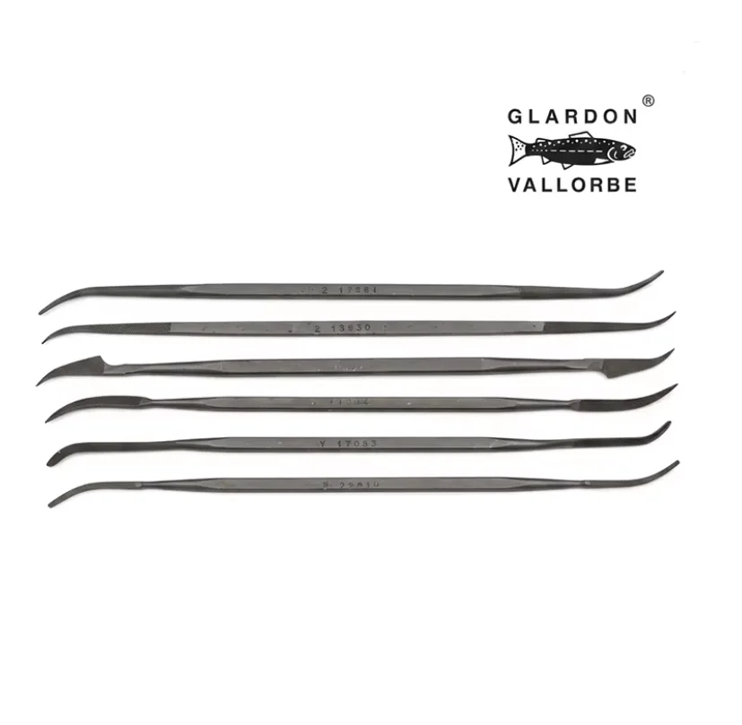 LR12156 Glardon Vallorbe 6Pcs Riffler File Set 66HRc Cut0 Cut2 Double End Curved Files Jewelry Metal & Wax Polishing