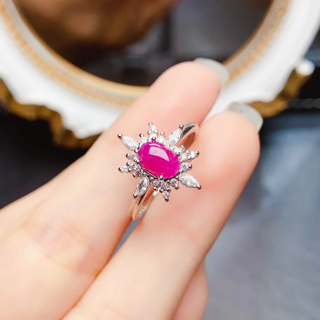 FS 5*7mm Natural Ruby S925 Sterling Silver Zircon Ring Fine Fashion Charm Weddings Jewelry for Women Gift MeiBaPJ Certificate