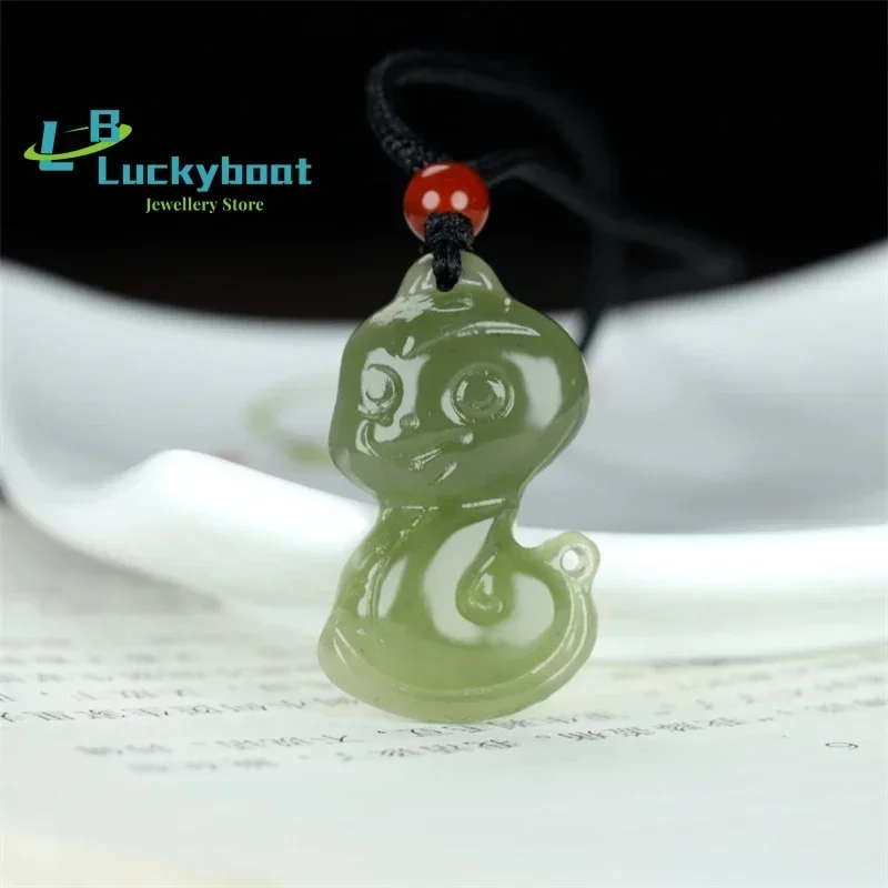 Hot Selling Natural Hand-carve Hetian Yu Cyan Zodiac Snake Necklace Pendant Fashion Jewelry Accessories Men Women Luck Gifts